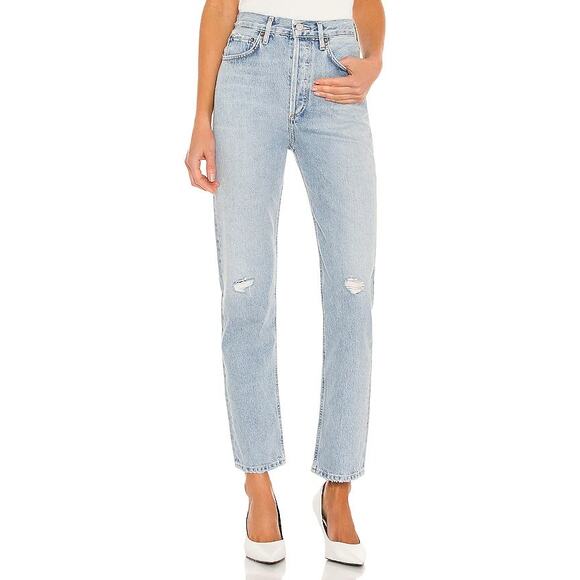 AGOLDE 90s Pinch Waist‎ Distressed Button fly Straight Leg Jeans Blue Size 26 - Picture 3 of 11